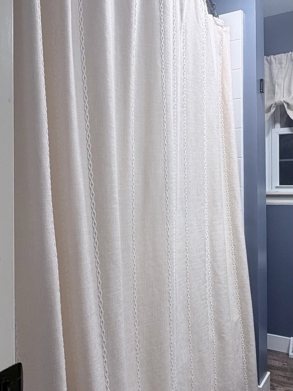 Neutral Cream Shower Curtain with Subtle Rope Stitch Detail